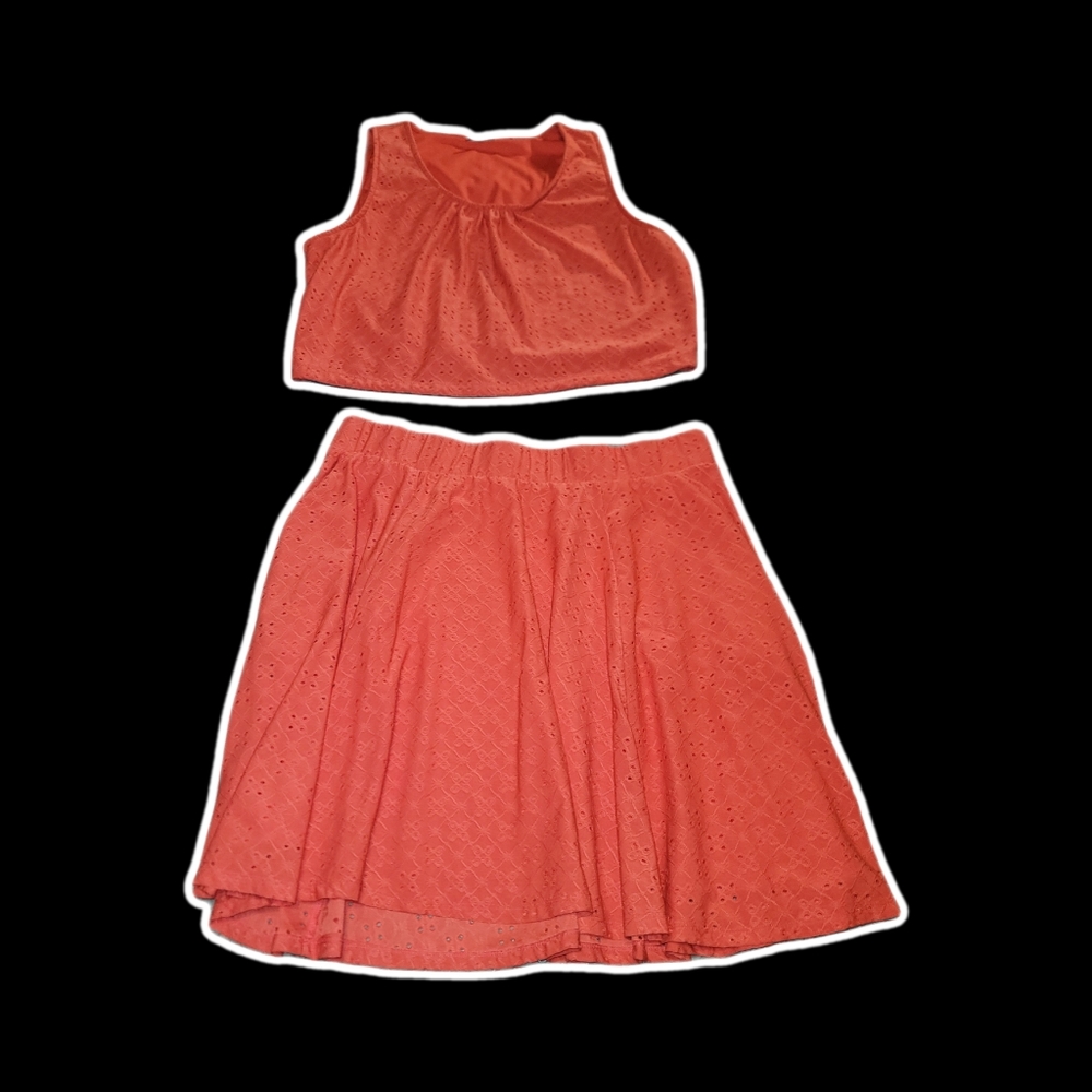 Coral Crop Top/Skirt Set